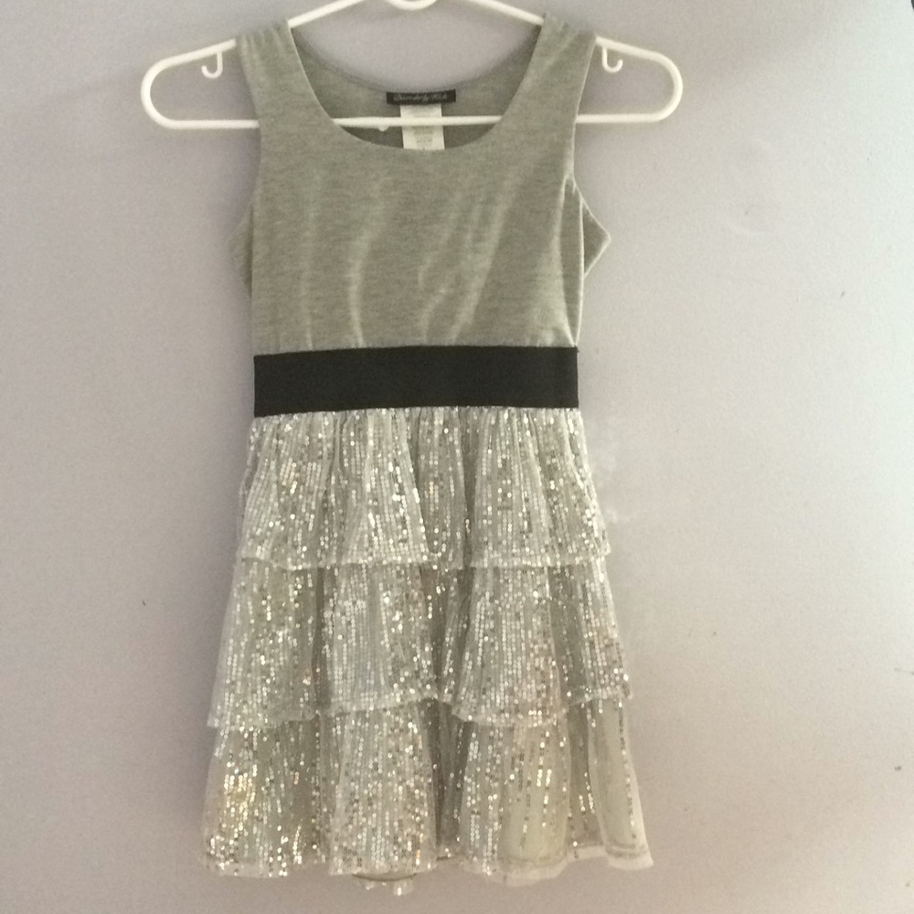 Grey sequence dress with elastic waist band.